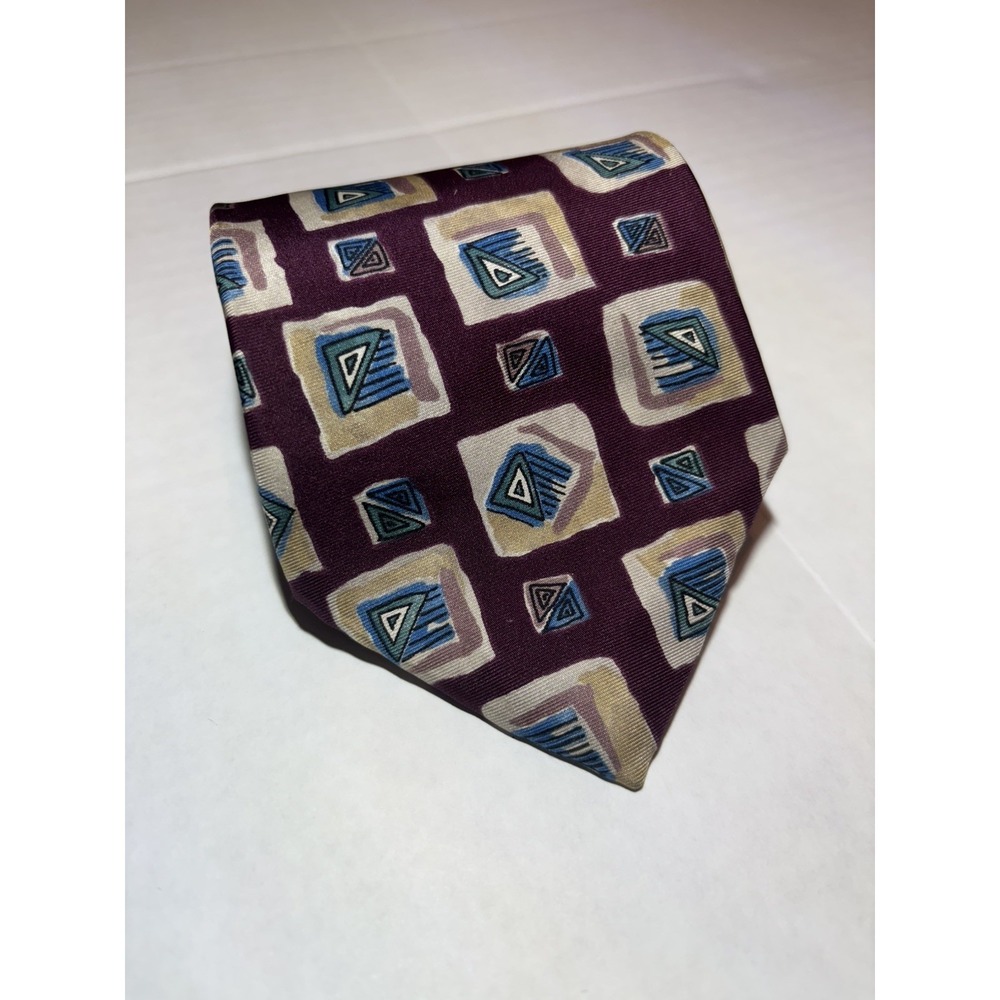 Vintage Christian Dior Tie 100% Silk Red/ Burgundy Geometric Men's 56" Long USA